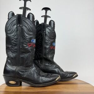 Mens Laredo Black Leather Embroidered Ford Racing Western Cowboy Boots Sz 8.5 EE